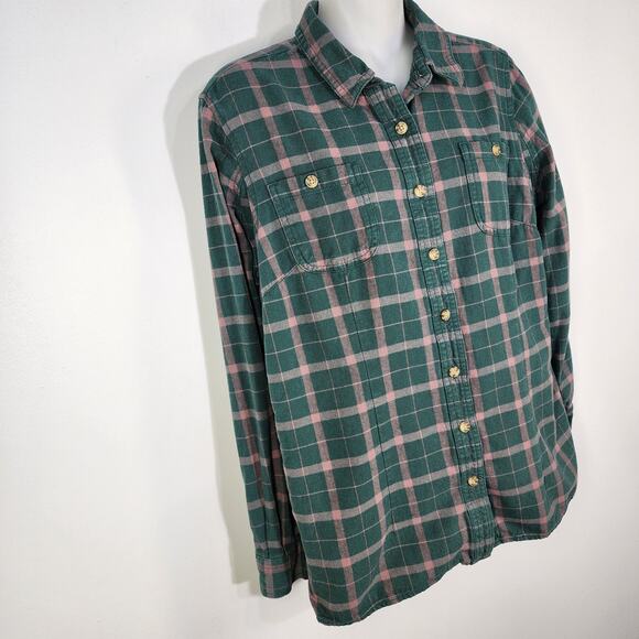 Duluth Trading Shirt Women’s Small Free Swinging Flannel Green Plaid Button Up - Picture 4 of 10